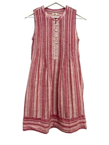 Faherty Dress Womens XS Red White Linen Blend Sleeveless Striped Henley Pockets - Picture 1 of 8