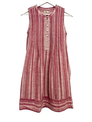 Faherty Dress Womens XS Red White Linen Blend Sleeveless Striped Henley Pockets - Image 1 of 4