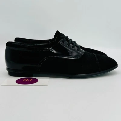 Tod's 女式黑色麂皮绒漆皮系带牛津鞋 37 码 EU/7 US — 第 1/4 张图片