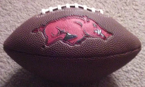 ARKANSAS RAZORBACKS LOGO MASCOT MINI FOOTBALL 9" LONG 4 1/2" HIGH Cover