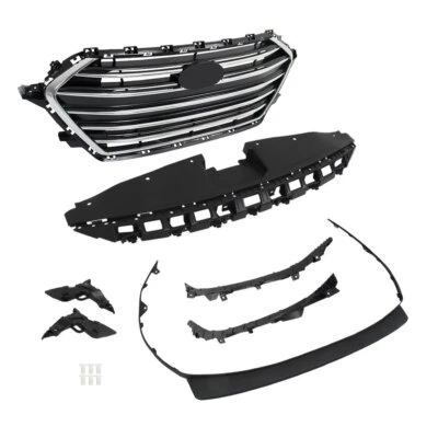 For Hyundai Elantra 2017-2018 Front Grille+Radiator Cover+Bumper Lid+4 Brackets - Image 1 of 4