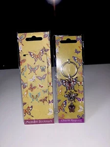 Butterfly Print Magnetic Book Mark + Butterfly Keyring Gift Set Home Office - Picture 1 of 4