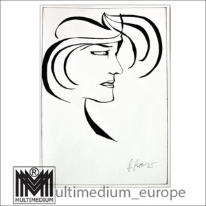 Original Tuschezeichnung Gisela Geser Titel Mädchenkopf im Art Deco New Style 🌺 - Picture 1 of 1