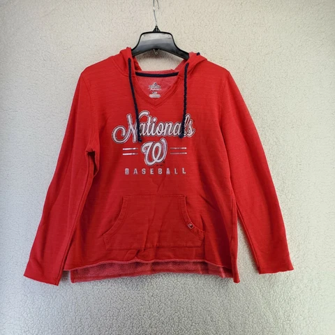 Washington Nationals V Neck Hoodie Mens Large L Pullover Long Sleeve Ted Cover