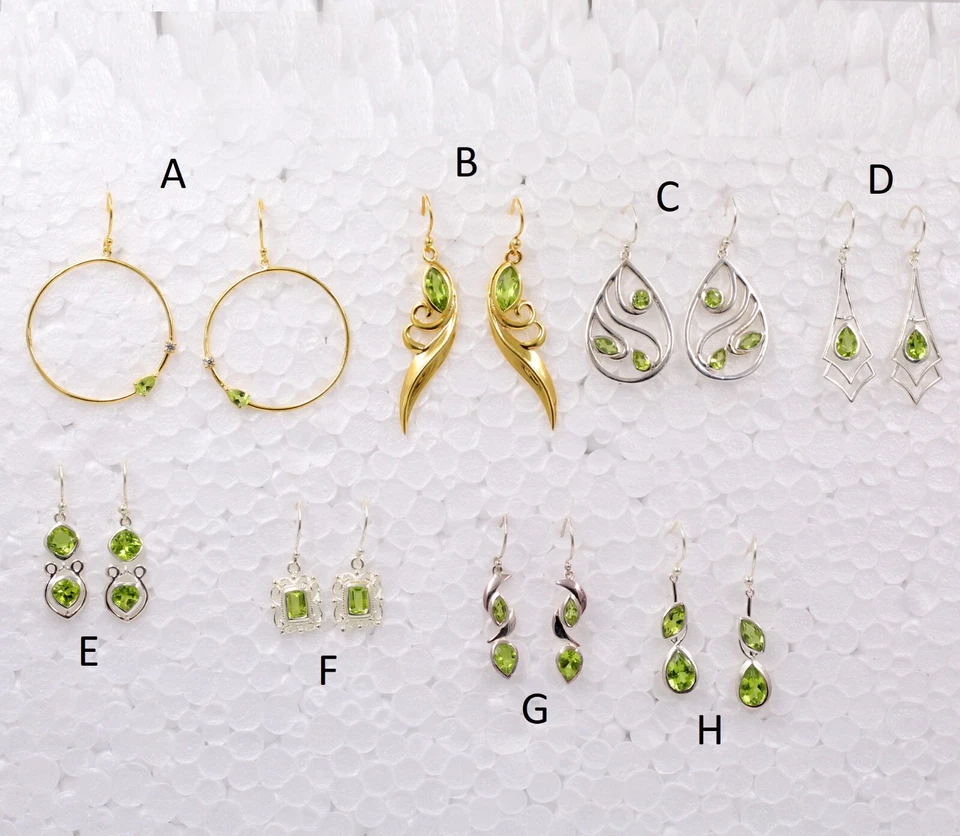 Orecchini pendenti in argento pietra preziosa peridoto verde orecchino fatto ... - Immagine 1 di 1