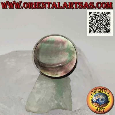 Anello in Argento 925‰ abalone (paua shell) tonda a filo bordo su montatura lisc - Immagine 1 di 4