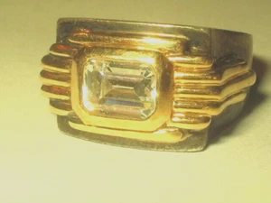 14K & Sterling Solitaire 1987 Art Deco Style Ring 11g 7.5g Sz 7.25 - Imagen 1 de 6