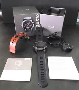 Garmin Fenix 5X 51mm Slate Gray Sapphire GPS Watch & Leather Strap Bundle - Picture 1 of 18