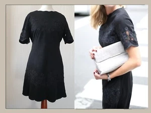 Zara Black Suede Embroidered Dress Size M UK 10 Short Sleeve Mini RRP £39.9 - Picture 1 of 10