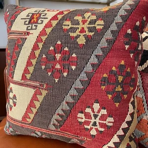 Handmade Antique Kilim Rug Pillow 16x16 (INV1198) 16 inch - Picture 1 of 4