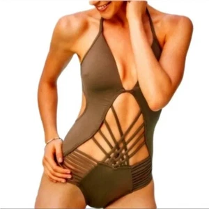 NWT KENNETH COLE Olive Strappy Push Up One Piece Swimsuit Medium M $107 - Picture 1 of 6