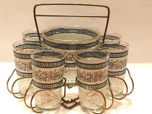 Juego de vajilla con llave griega de vidrio Jeannette azul patricio mediados de siglo retro - Imagen 1 de 4