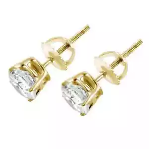 Orecchini 1 Ct TW Certificati Vero Diamante Borchie Vite Fondo Oro Giallo 14K - Foto 1 di 3