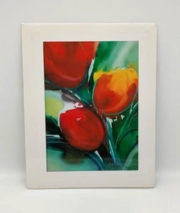 Rote Tulpe Blume Kunstdruck signiert 10 x 7,25 cm neu zeitgenössische Wandkunst - Bild 1 von 10