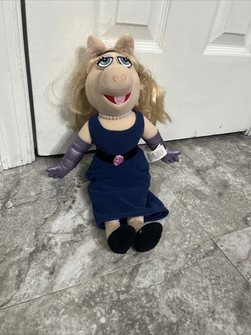 Sababa Toy Jim Henson Muppets 2004 Plush Miss Piggy Blue Dress Pearls Gloves Cover