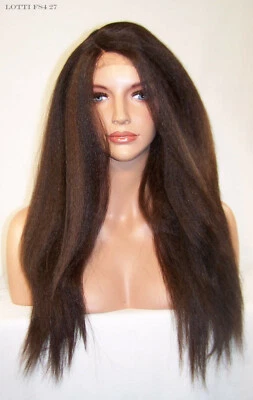 Long Yaki Lace Front Wig Brown w/Highlights #4.30 Long C-part Heat safe yaky lot - Image 1 of 4