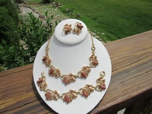 Vintage Thermoset Goldstone Necklace Bracelet & Clip Earrings Set Copper Lucite - Picture 1 of 6