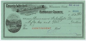 1918 Winnemucca Nevada Humboldt County Warrant - Picture 1 of 2