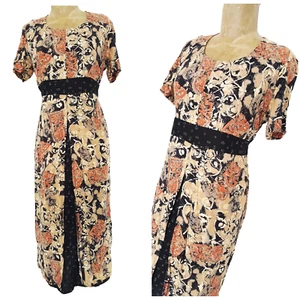 Cottage Batik Floral Dress Size Medium BOHO Tunic Festive Midi Vintage 1980s - Picture 1 of 6