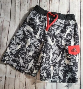 Boys Size M ADIDAS Swimming Trunks Bathing Suit Swimwear Black & White Sharks - Picture 1 of 5