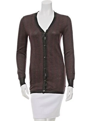  auth PRADA burgundy cotton Button-Front Cardigan Sweater size 40 small 4 - Image 1 of 4