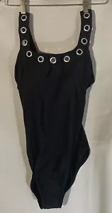 Aqua Green One Piece Swimsuit Womens Size Small Silver Ring Accents Black NEW - Picture 1 of 4