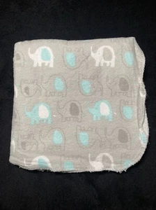 Luvable Friends Baby Blanket Elephants Gray Blue White Flannel Receiving Lovey - Picture 1 of 4