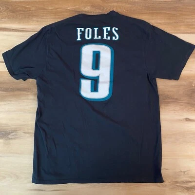 Nick Foles 费城老鹰队衬衫男式大号黑色 #9 Fanatics T 恤棉质 NFL — 第 1/4 张图片