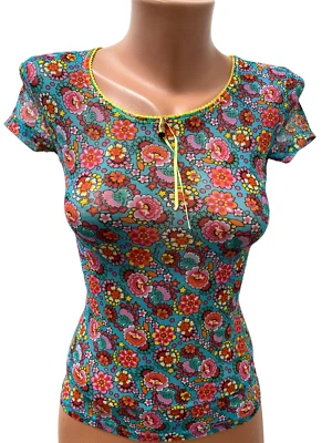 ROBERTO CAVALLI размер это 40 - XS - S сетки блузка верхний разноцветный цветочный - Изображение 1 из 4