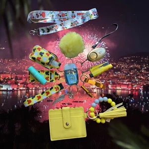 Mickey Mouse Ears Safety Self Keychain & Mickey Lanyard & Yellow ID Wristlet Set - Picture 1 of 3