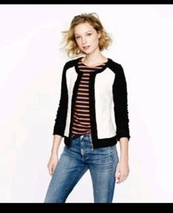 J CREW XS EXTRA SMALL BOUCLE COLORBLOCK BLACK WHITE DOUBLE ZIP JACKET - Picture 1 of 8