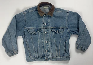 Vintage Guess Denim Jacket Leather Collar Blue Sz S Jean Trucker - Picture 1 of 11