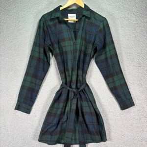ABERCROMBIE & FITCH Plaid Bathrobe Sz S sexy "his shirt" style blue green tartan - Picture 1 of 14