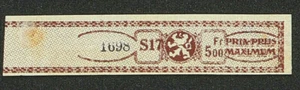 558BtN-BELGIUM Tasa Impuesto Cigarros-Cigars Tax Rate PRIX PRLIS MAXLMLM 5.00 FR - Bild 1 von 3