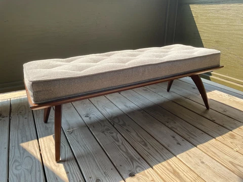 Midcentury Modern Entryway Bench_solid wood, grey cushion Cover