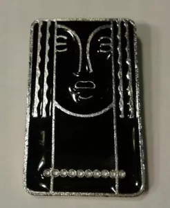 CHARLES OF THE RITZ 70er Jahre Zinn Gesicht Pin Anhänger schwarz Emaille Art Deco Stil. - Bild 1 von 6
