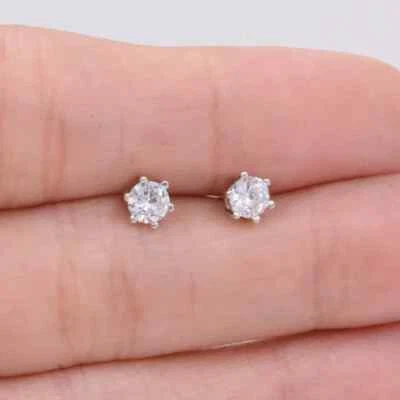 Aretes con pasador de diamantes naturales JK/SI-I2 0,50 TCW oro blanco de 14 k 6 puntas Foto 1 de 4