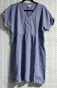 BRIGGS Linen Blend Shift Dress Size XL Pockets Cuffed Sleeves V-Neck Blue - Picture 1 of 4