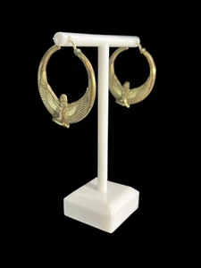H435G~4/20 Gold Filled Isis Goddess Earrings-Egyptian-Maat-Winged Goddess Hoops - Picture 1 of 6