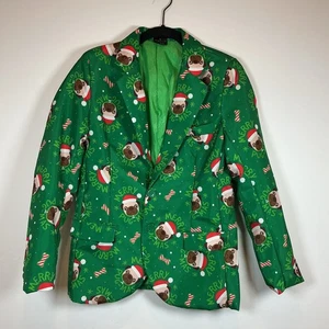 Suitmeister Kids Ugly Christmas Pug Suit Blazer Jacket Green Festive XL 14-16Y - Picture 1 of 9
