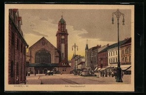 Ansichtskarte Hagen i. W., Am Hauptbahnhof, Automobil 1920 - Picture 1 of 2