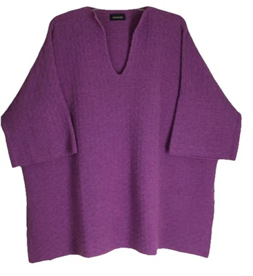 NUEVO Poncho Eskandar PÚRPURA BRILLANTE 35" Largo Cuadrado 100% Cachemira Suéter O/S Túnica Foto 1 de 4