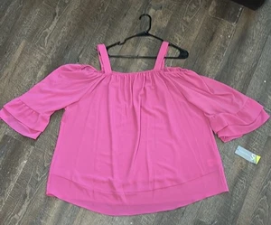 Valerie Stevens Women's Off the Shoulder Top  Pink Size 3X NEW Ruffle Sleeves - Imagen 1 de 8