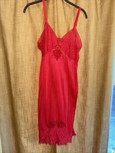 Vintage Red Short Nightgown Flower Lace Details Lingerie 1950s 1960s Dress Sexy - Picture 1 of 12