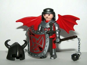 Playmobil Medieval Warrior Knight w/ horned helmet & red dragon wings - C58 - Picture 1 of 5