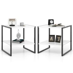 2PCS Side Table with Adjustable Storage Shelf Sturdy Metal Frame for Bedroom - Picture 1 of 10