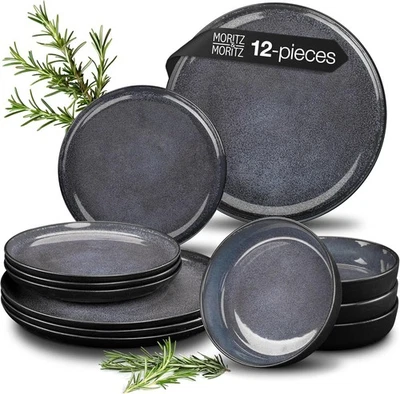 MORITZANDMORITZ VIDA 12-Piece Porcelain Dinnerware Set – Service for 4, Dinner Plates, Side Plat