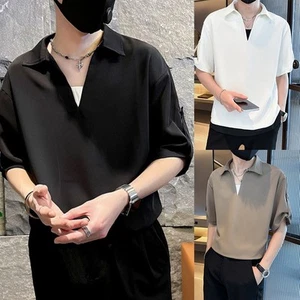 Korean Lapel Short Sleeve Shirt for Men with Thin Material and Fivepoint Sleeve - Picture 1 of 28