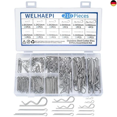 210 Stk Splinte Federstecker und R-Clips Set, Federsplinte Edelstahl 304, - Bild 1 von 4