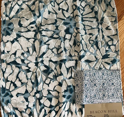 BEACON HILL Teal Aqua Embossed Stella Velvet Interior Fabric Sample 12” - Image 1 of 4